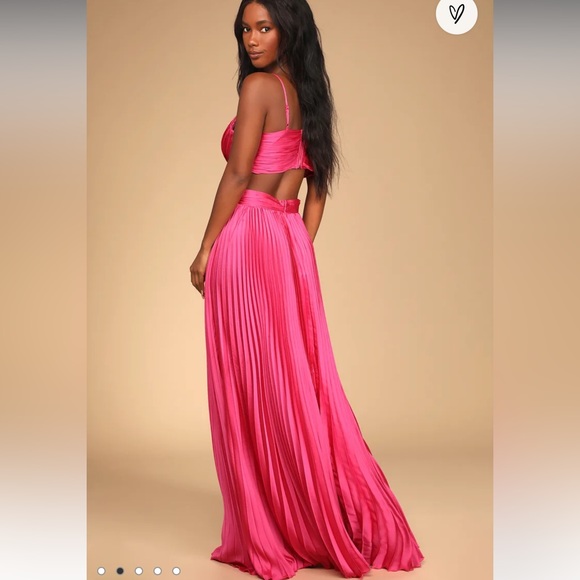 NWT Lulu’s Got the Glam Pink Pleated Cutout Maxi Dress - Picture 2 of 7